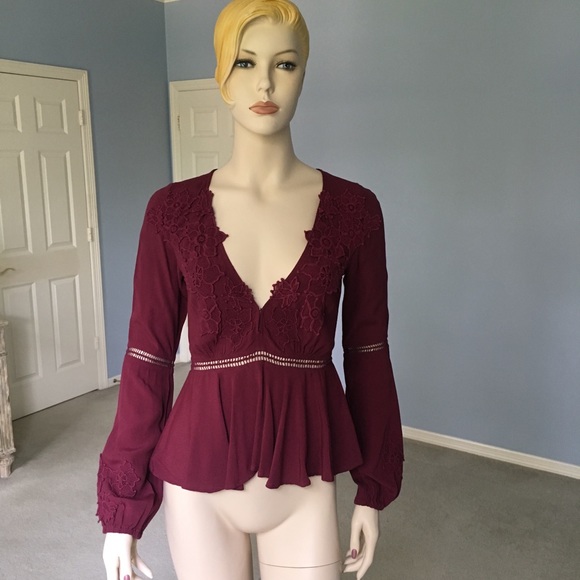 For Love And Lemons Burgundy Lace Blouse - Picture 1 of 7